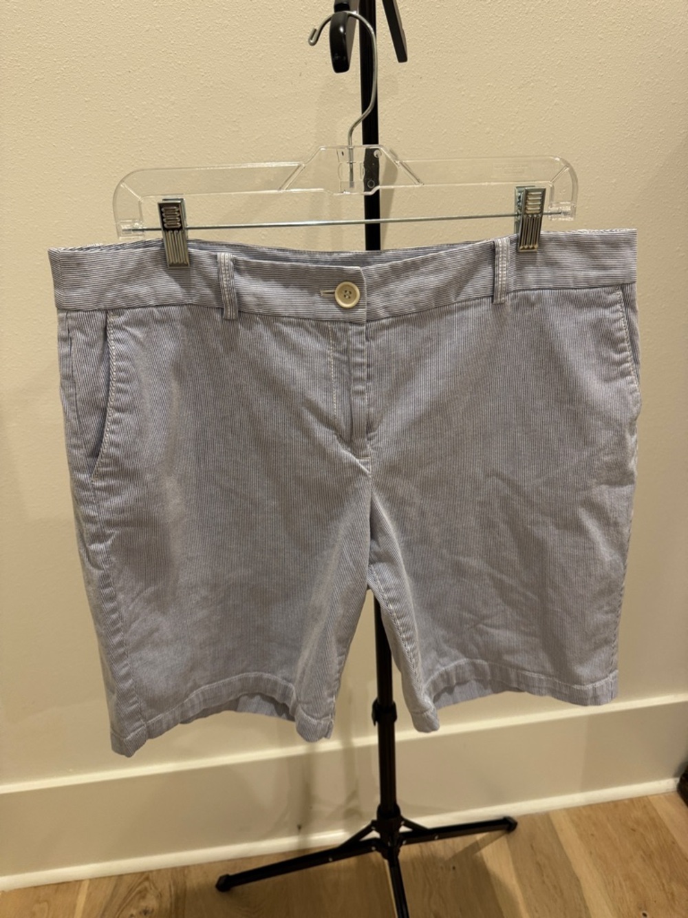 LOFT Light Blue Seersucker Bermuda Shorts